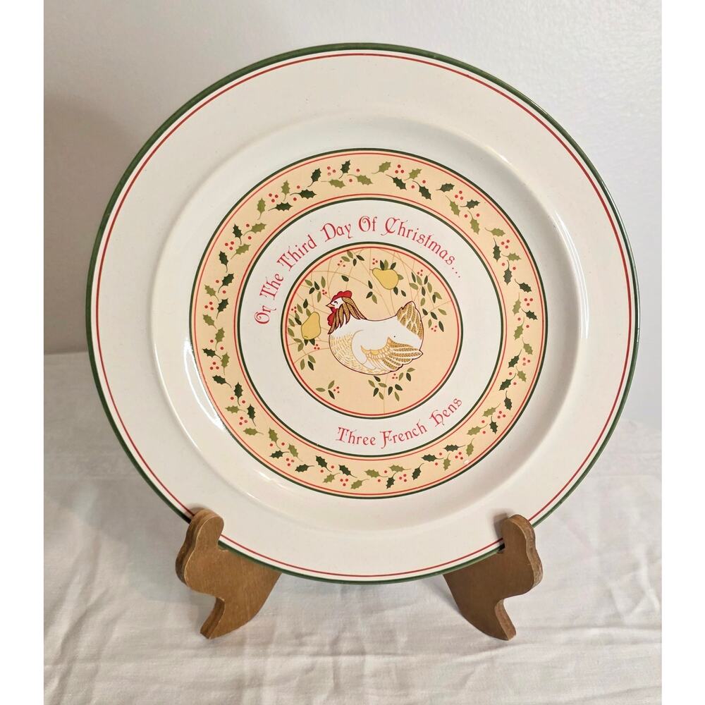 Vintage Anchor Hocking Stoneware Collector Plate 3rd Day of Christmas 10 1/2"